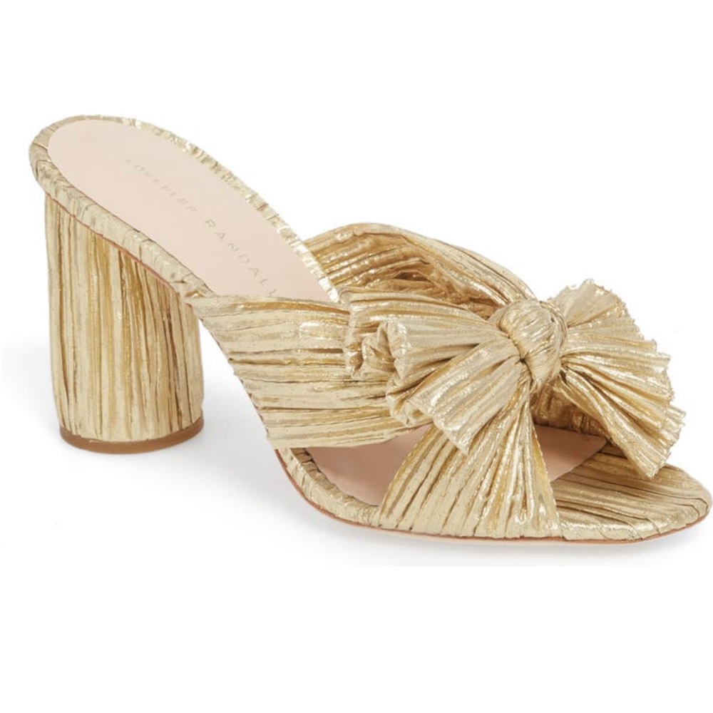 Loeffler Randall Penny Gold Pleated Bow Heel
 - size 8 NEW